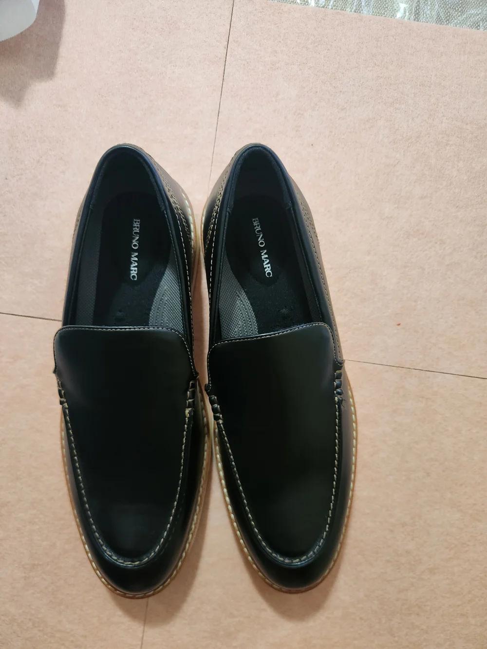 Bruno Marc  Shoes Men's Black Leather Slip-On Loafer with Contrast Sole
